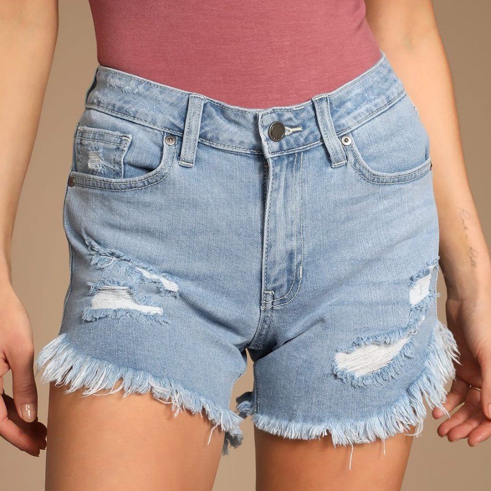 Just as Cool Light Wash Mid-Rise Distressed Denim Shorts - Size S
